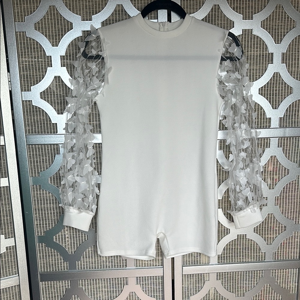 SHEIN White Jumpsuit with Sheer Sleeves